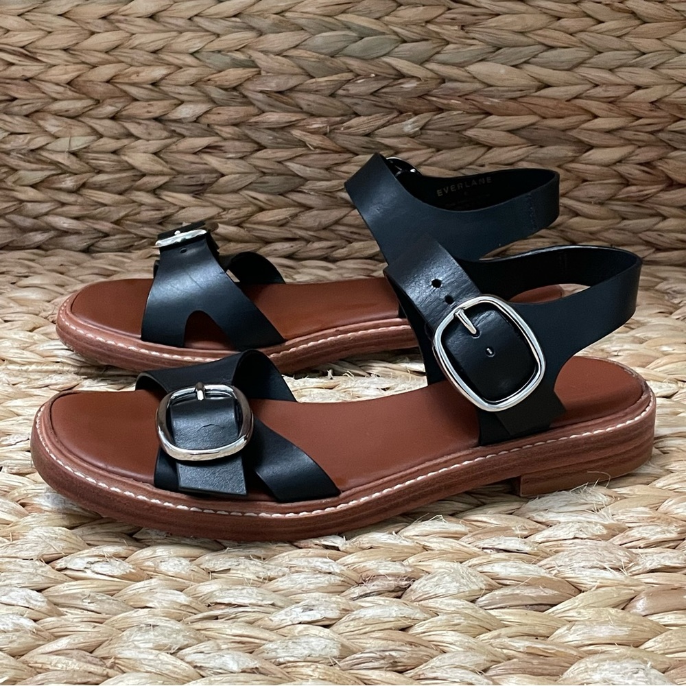 Everlane The Twin Buckle Black Sandals